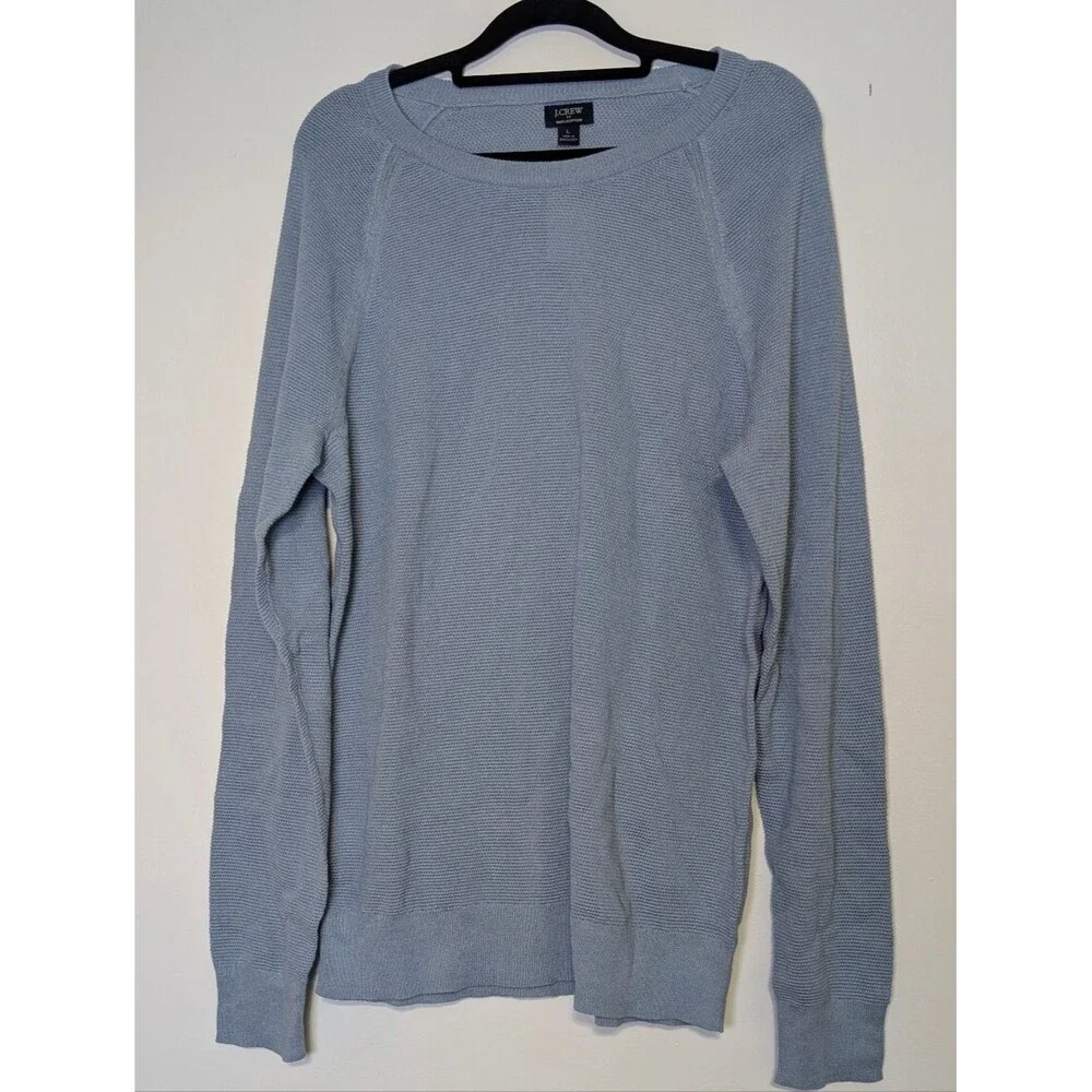 J.Crew Men's Cotton Crewneck Sweater-Tee Light Blue Textured Luxe Minimalist - Picture 4 of 5